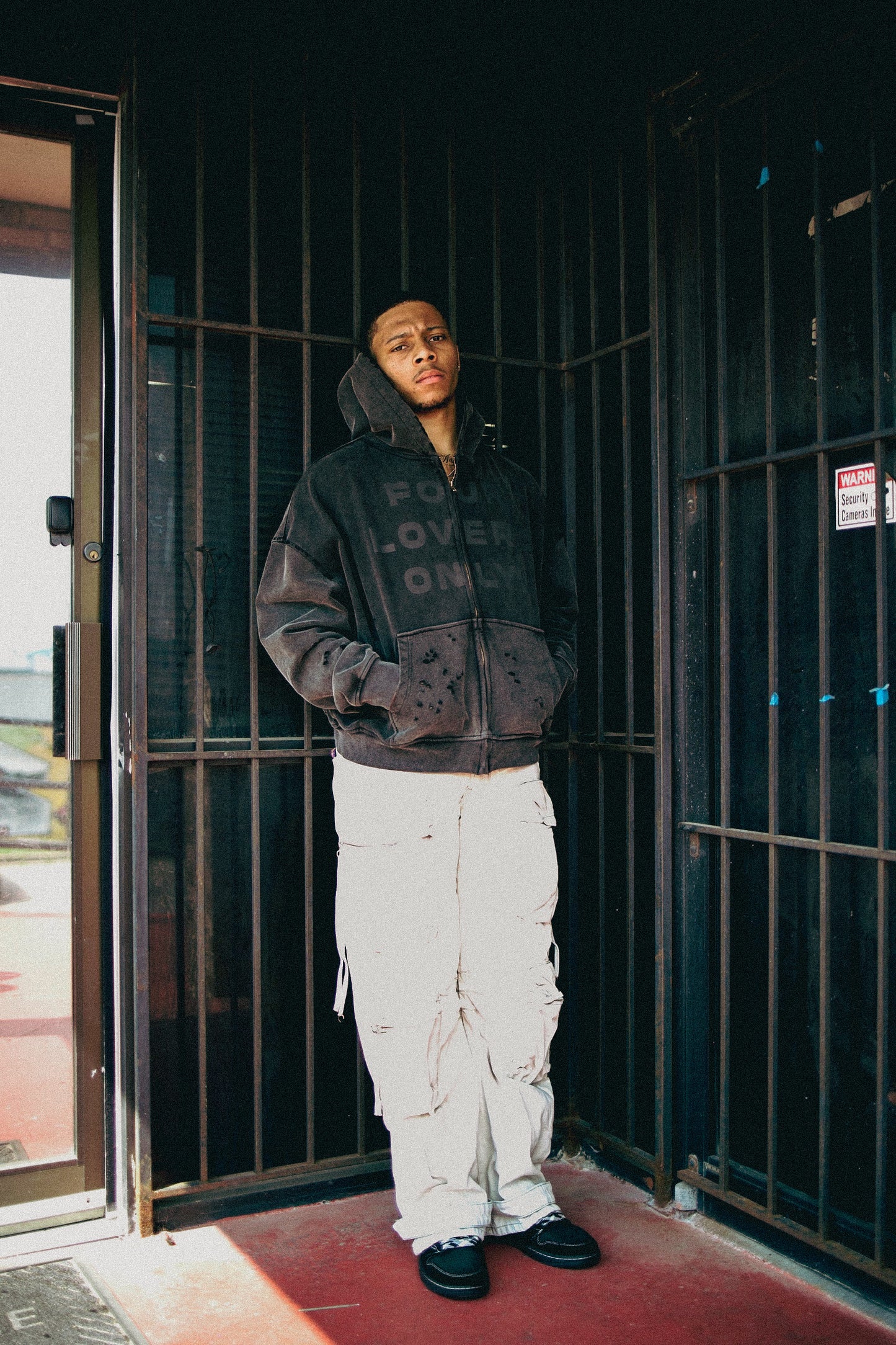 Black Four loverz Only Distressed zip up